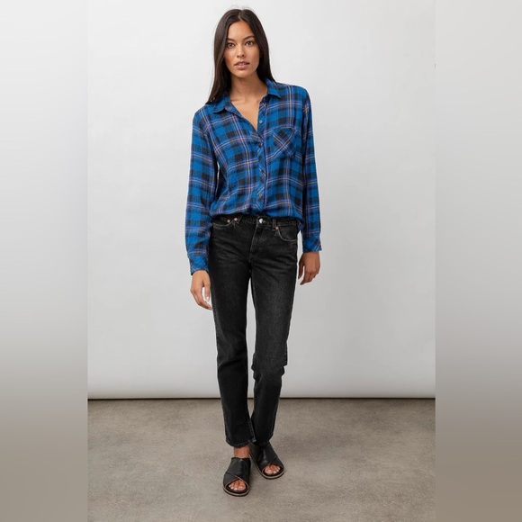 Rails Dutton Flannel Shirt Cobalt Black Citrus Sz small. So soft! Stretchy! EUC - Picture 5 of 11